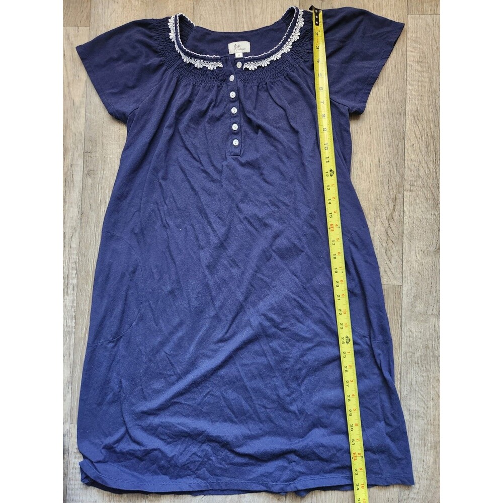 ARIA COLLECTION Nightgown Women’s M Navy Blue White Trim Pockets Cottagecore - Picture 5 of 5